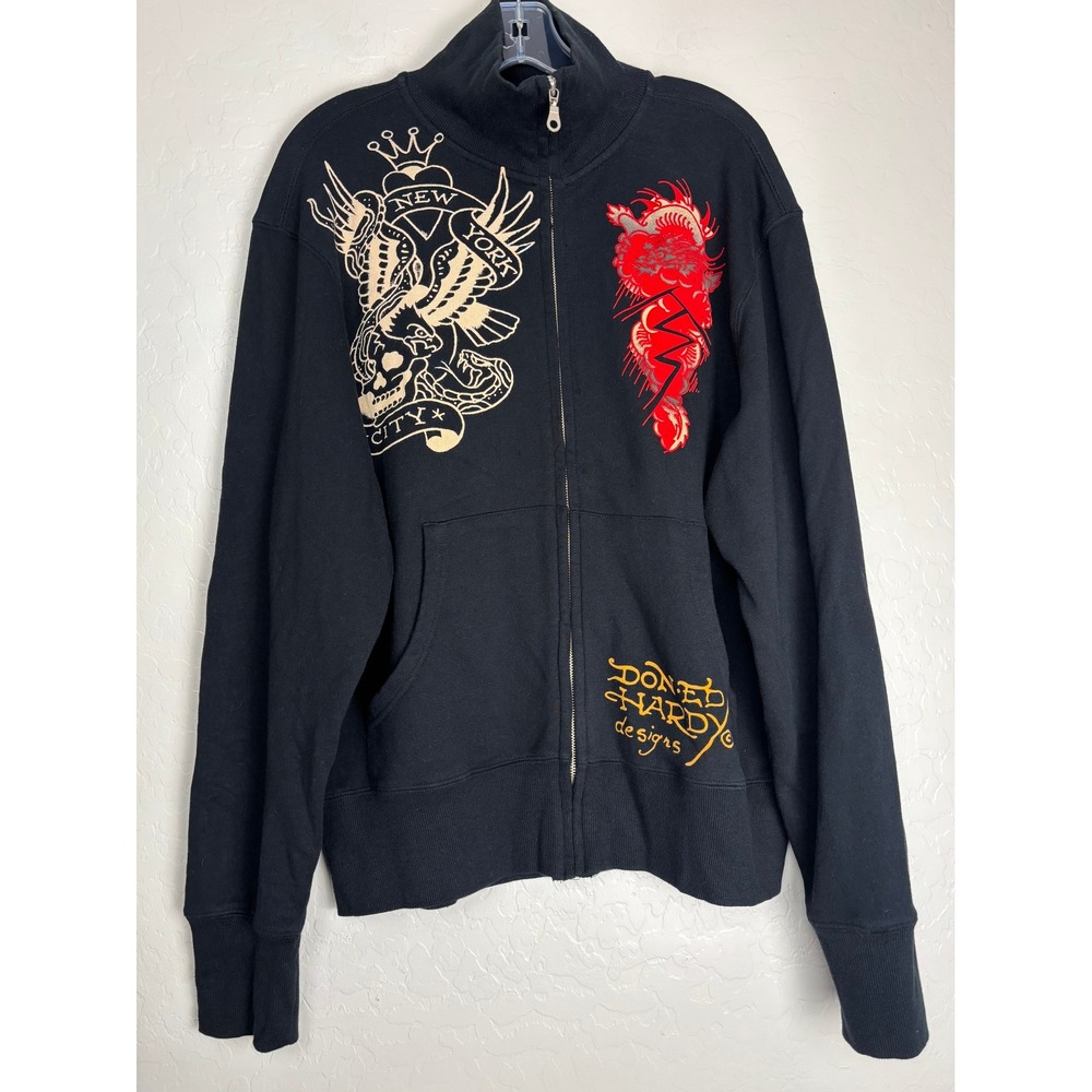 Ed Hardy Christian Audigier Mens Black Tiger Eagle Tattoo Zip Sweatshirt L 2778